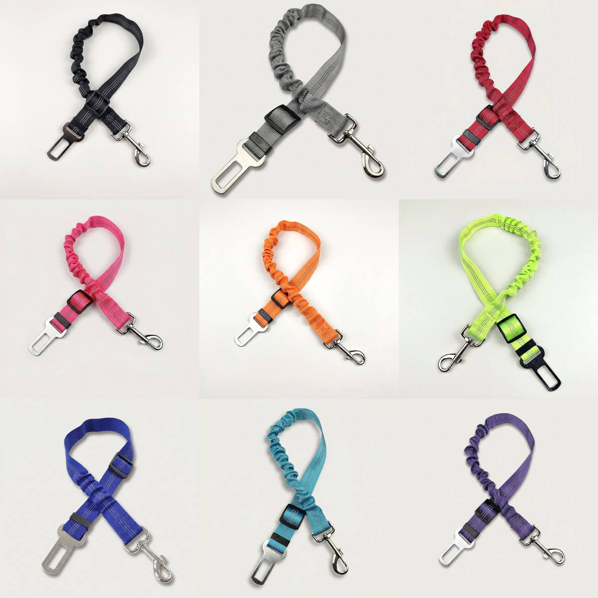 Les neuf coloris de la ceinture de sécurité pour chien Yzavo