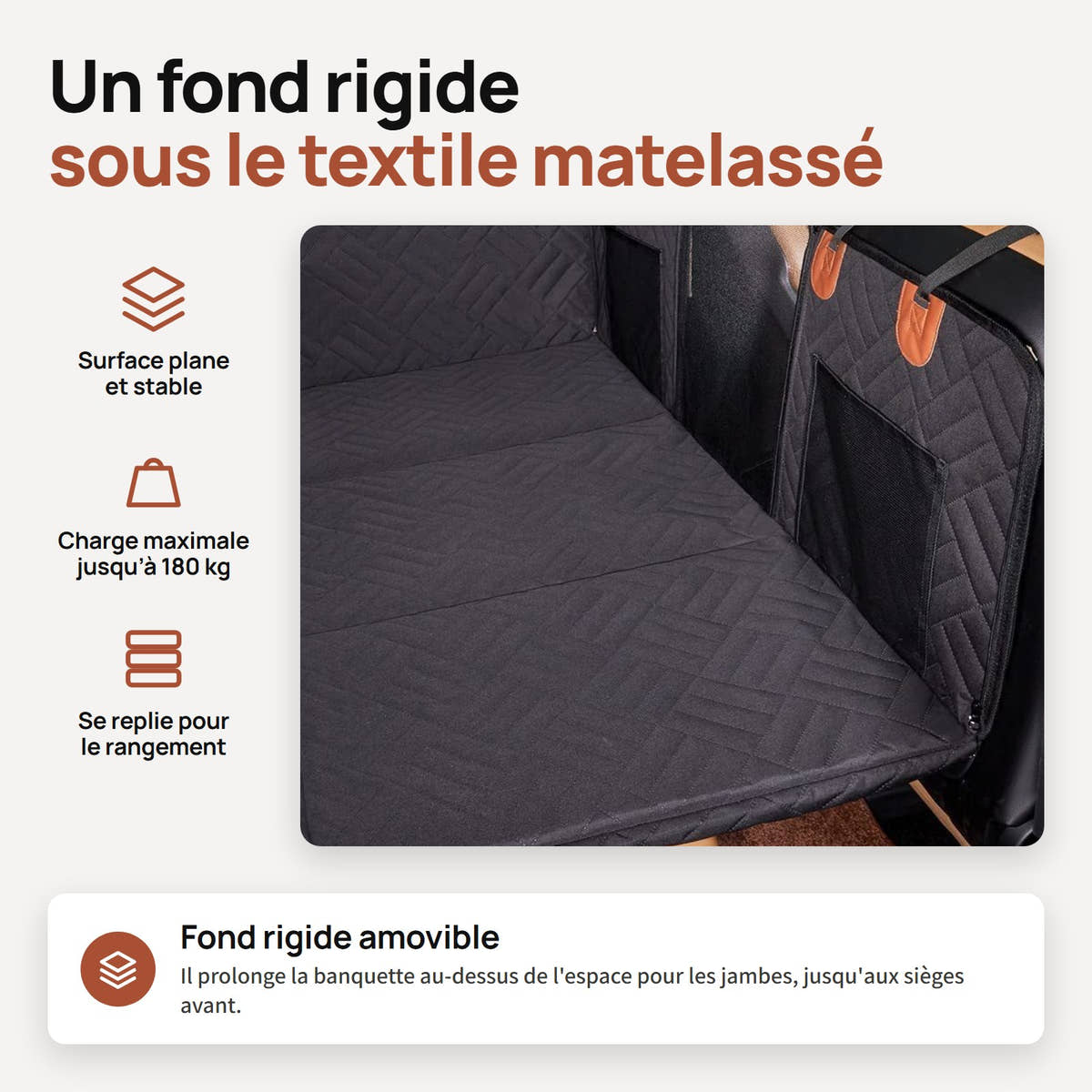 Fond rigide amovible sous le textile matelassé de la protection voiture pour chien Yzavo, jusqu'à 180 kg