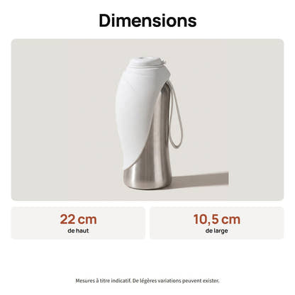 Dimensions de la gourde grand format Yzavo, 22 cm de haut, 10,5 cm de large