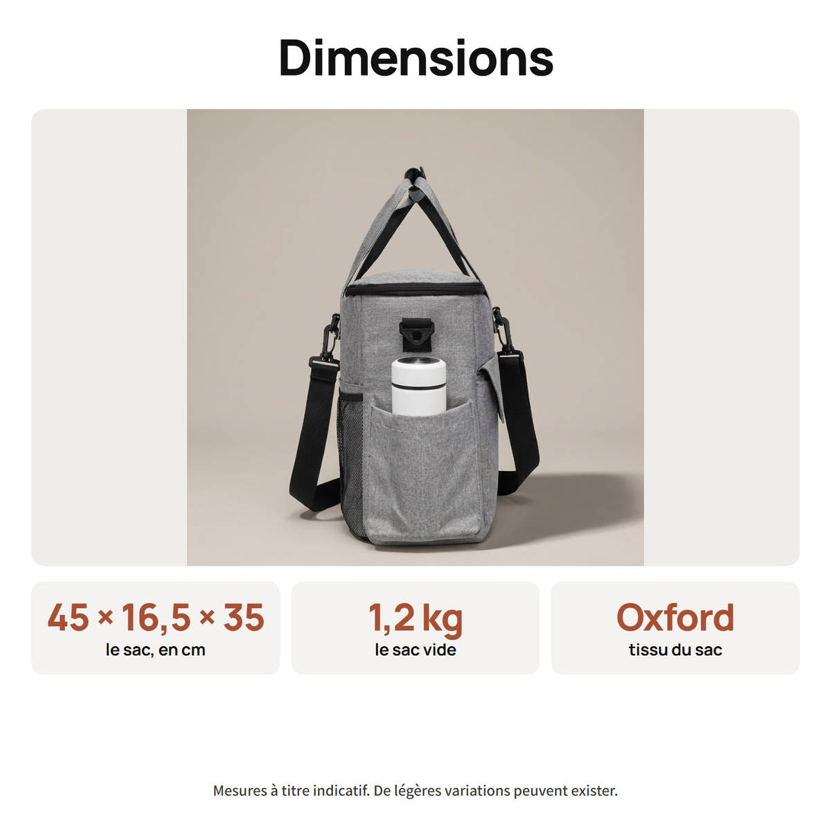 Dimensions du sac de voyage pour chien Yzavo, 45 × 16,5 × 35 cm