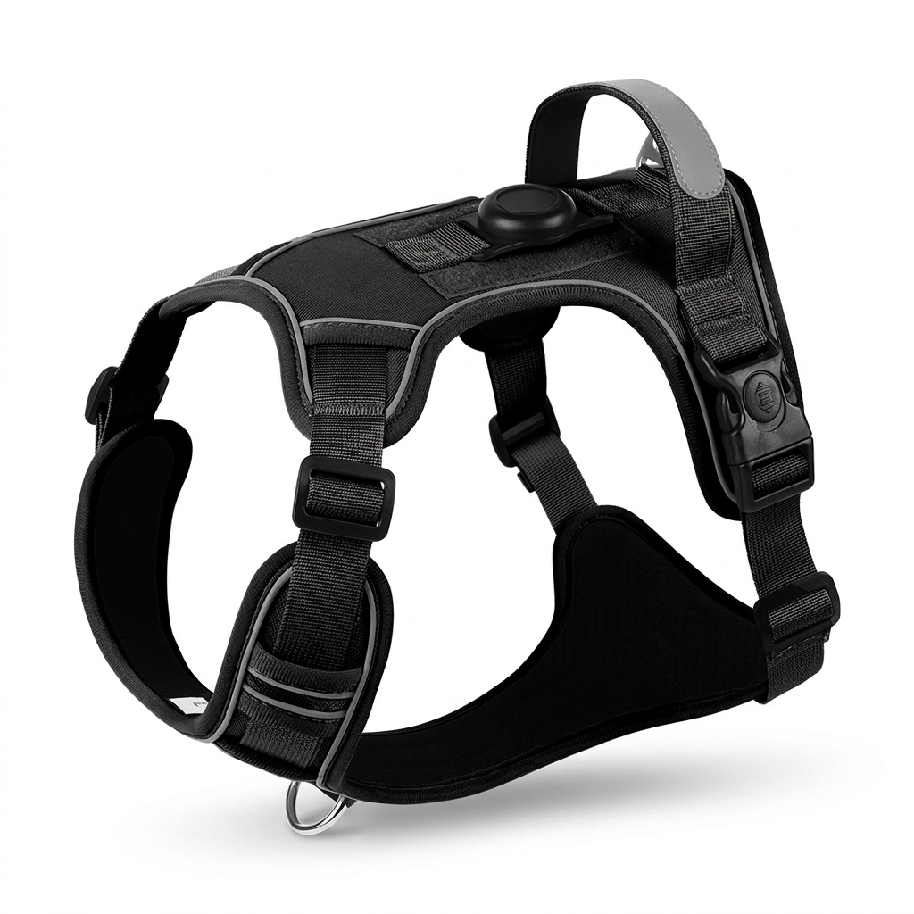 Harnais anti-traction pour chien Yzavo, coloris noir, vu de trois quarts