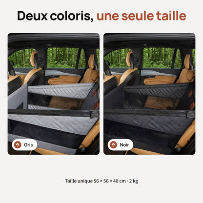 Les deux teintes du panier de voiture Yzavo installées sur la même banquette, une seule taille