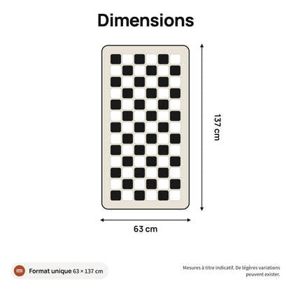 Schéma des dimensions du tapis Yzavo, 63 cm de large et 137 cm de long